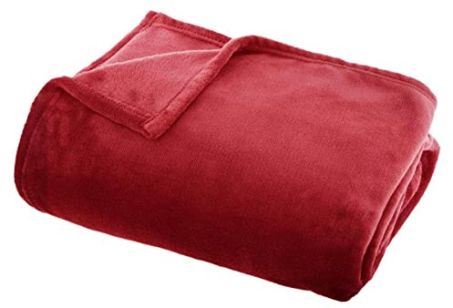 ATMOSPHERA CREATEUR D'INTERIEUR AC-Déco Wohndecke, einfarbig, Rot, Flanell, L 150 x B 125 cm