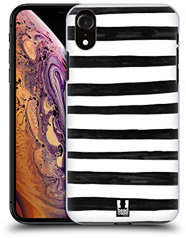 Head Case Designs Stripes Black And White Doodle Patterns Hard Back Case and Matching Wallpaper Compatible With Apple iPhone XR