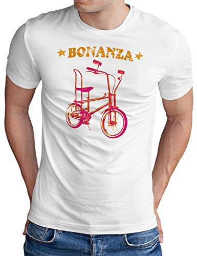 OM3® Bonanza Fahrrad T-Shirt - Herren - Retro Vintage Rad Bonanzarad I - Weiß, 4XL