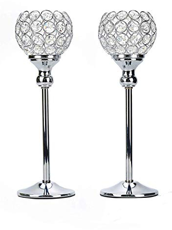 Ulalaza 2 Stücke Hohe Kristall Kerzenhalter Chamberstick für Jubiläumsfeier Muttertag Tischdekoration (300mm)