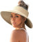 FURTALK Sun Visor Hat for Women Wide Brim Straw Roll-Up Ponytail Summer Beach UV UPF80+ Packable Foldable Travel, Pure Beige