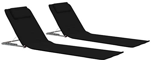 yorten 2X Strandmatte Klappbar Schwarz Sonnenliege Strandliege Gartenliege mit Kopfstütze Stahl und Stoff
