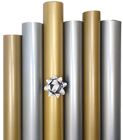artwelten Home & Style 6 Rollen Set Rolle je 70 cm x 2 m Klassisches Geschenkpapier Verpackung für Geschenk Geburtstag Hochzeit Taufe Geschenkverpackung Bastelpapier (Gold/Silber)