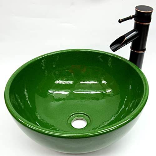 Kasbah - Ciotola per lavabo in ceramica, effetto cracking, realizzata a mano, 35 cm, colore: Verde
