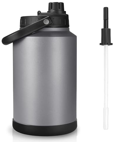 Sursip Isolierter Wasserkrug, 3,5 l, große Edelstahl-Wasserflasche | Wasserkrug aus Metall mit Tragegriff und Strohhalm, für Sport, Camping, Reisen, hält kalt, auslaufsicher, 3,7 l