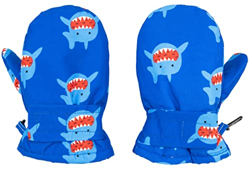 FORUHOO Kinder Handschuhe Wasserdicht mit Fleece Fäustlinge für Unisex Baby Winter(Kurz: Blau Hai,M)