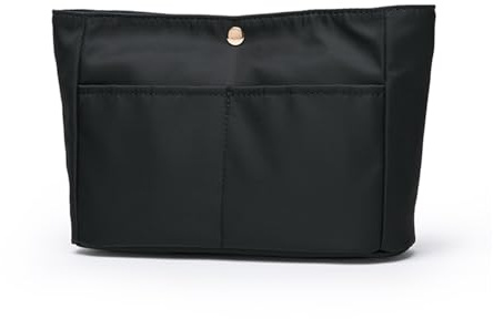 YONBEN Sac de rangement léger grande capacité en toile de coton écologique sac intérieur organisateur de sac à main (Noir-nylon, S) | Fermeture à pression ; poches avant et intérieures ; rangement des clés et du rouge à lèvres ; tissu léger imperméable