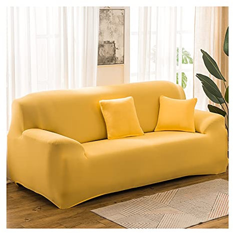 AMDXD Sofa Überwürfe 4 Sitzer, Einfarbig Sofa Stretchhusse Möbelschutz mit Elastischem für Wohnzimmer, in Polyester, Anti-Rutsch, Elastischer Gelb
