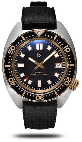 Retro Vintage Turtle 6105 Herren Taucheruhr NH35A Automatik Schwarz Saphirglas Aluminium Lünette Armbanduhr (Gold), WR02