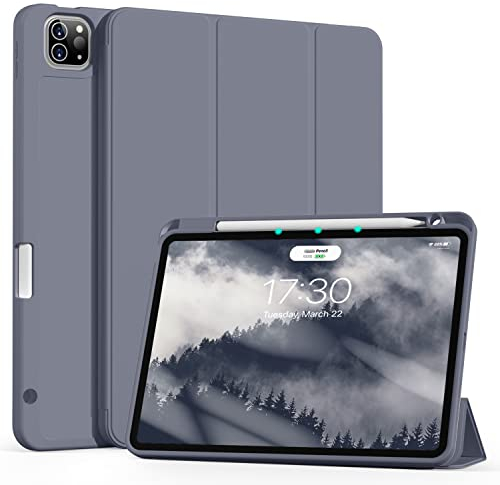 ZOYU Hülle für iPad Pro 11 mit Stifthalter 2022/2021/2020, Unterstützt das Aufladen von Pencil 2, Smart Folio Stand Hülle für iPad Pro 11 Zoll, Auto Sleep/Wake, Violett