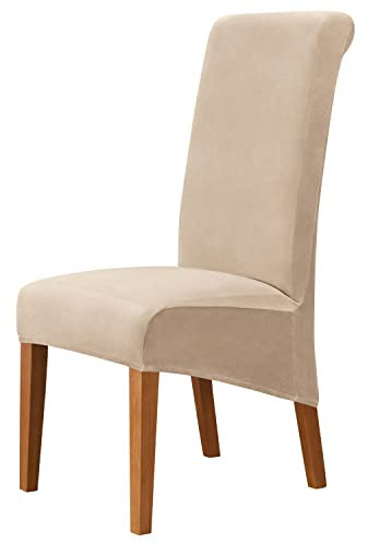 Große Stuhlhussen Samt Plüsch Für Esszimmerstühle, XL Stuhlbezug Stretch Hoher Rücken Schonbezüge Für Stuhl, Stuhlschutzbezüge Set Für Hochzeit (Khaki,4 PCS)