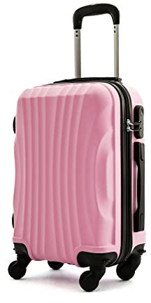 R.Leone Valigia Trolley Bagaglio a mano Rigido Ultraleggero in ABS 4 Ruote Autonome (Rosa Pastello, 2037 Valigia 55x40x20cm)