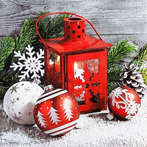 20 kleine Cocktail-Servietten Laterne mit Weihnachtskugeln | Deko | Weihnachten | Winter | Tischdeko | Decoupage | Serviettentechnik 25x25cm