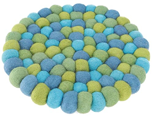 GURU SHOP Filzuntersetzer, Untersetzer aus Filzkugeln, Filzdekoration Rund Ø 20 cm - Türkis/bunt, Wolle, Untersetzer, Tabletts