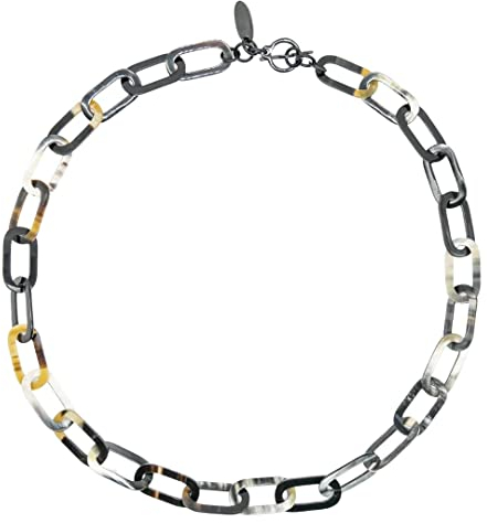 Feliss Horn Kette Halskette Damen Boho Schmuck Ketten ohne Anhänger. 80 cm Gliederkette lang Afrikanischer Schmuck Hornschmuck schwarz aus Büffelhorn