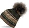styleBREAKER Damen Strick Bommelmütze mit Buntem Mustermix und Fleece Futter, Winter Fellbommel Mütze, Strickmütze 04024202, Farbe:Oliv-Braun-Weiß