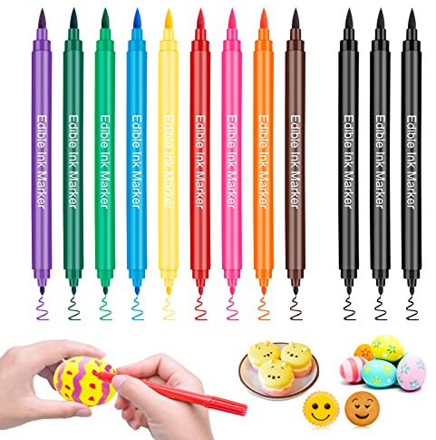 Food Coloring Pens, 12Pcs Double Sided Edible Food Coloring Markers with Fine and Thick Tip, Food Grade Gourmet Writers for DIY Cake Decorating, Cookies, Frosting, Fondant, Easter Eggs