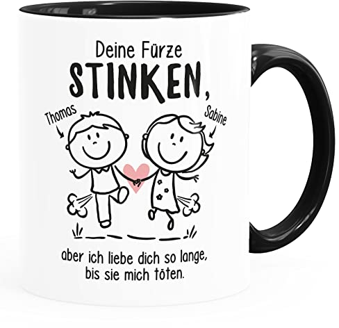 Moonworks® Kaffee-Tasse Deine Fürze stinken aber ich liebe dich Geschenk personalisiert Freund Mann lustige Liebeserklärung anpassbar weiß-innen-schwarz standard
