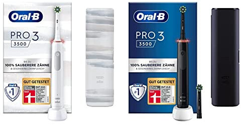 Oral-B PRO 3 3500 Elektrische Zahnbürste, weiß & PRO 3 3500 Elektrische Zahnbürste/Electric Toothbrush, 2 Aufsteckbürsten, mit 3 Putzmodi und visueller 360° Andruckkontrolle, Reiseetui, schwarz
