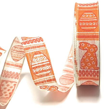Schleifenband 20m x 25mm beige - orange Ostern Osterhase Osterei Dekoband [6217]