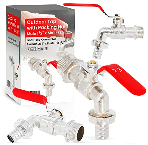 Robinet de Jardin Extérieur d'Eau Laiton 1/2 x 3/4 Raccord de Tuyau 3/4 x 1/2 | Valve de Robinet Vanne Taraudage Mâle d'écoulement à Bille Qualité Supérieure