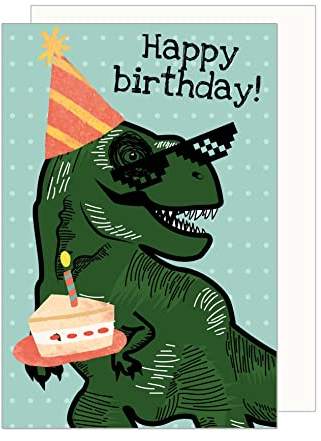 Edition Seidel Premium Geburtstagskarte mit Umschlag. Glückwunschkarte Billet Happy Birthday Humor Lustig Mann Junge Teenager Kids cool Dino Party (G3462 SW023)