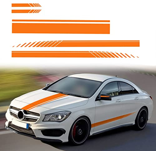 SUNBREATH 5PCS Auto Motorhaube Auto Körper Rückspiegel Modifiziert Sport Stil Streifen Aufkleber Grafik Vinyl Racing Streifen Aufkleber Dekoration Zubehör Aufkleber für Autos Orange