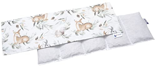 Medi Partners Kirschkernkissen 60x20cm 800g 100% Baumwolle 5 kammern Körnerkissen groß Öko Natur Wärmekissen Kältetherapie abnehmbarer Bezug (Hirsch in Blättern)