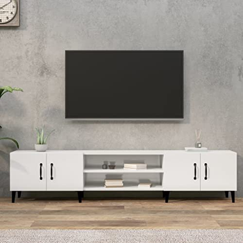 Higsose Meuble TV Salon Blanc Brillant 180x31,5x40 cm Bois d'ingénierie Armoire Télévision Dessus Stable et Robuste Vitrine d'affichage Placer Photo Objets Décoratifs Décoration Intérieure