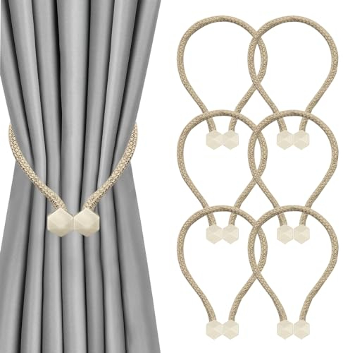 XIDOU Magnetische Vorhang Tiebacks, Vorhang Halter, Vorhang Seil Tieback Vorhang Halter für Vorhänge, Moderne Krawatte Backs 6pcs (Leichter Kaffee)