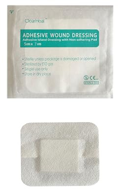 Sterile Non-Woven Gauze Island Wound Dressing - Large 5cm x 7.5cm (Box of 25), Self-Adhesive, Absorbent & Breathable Plaster