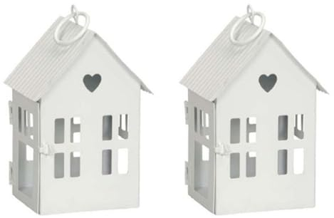 dekorative kleine Tisch - Laterne aus Metall in Haus-Form weiß im 2-er Set