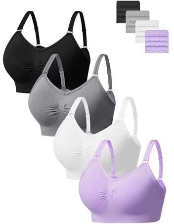 HBselect 4er Pack Gepolsterte BHS ohne Bügel Damen Rückenfrei Nahtlose Bralettes Bügelloser T-Shirt BHS Sports Bra Yoga Bustier für Frauen Mädchen