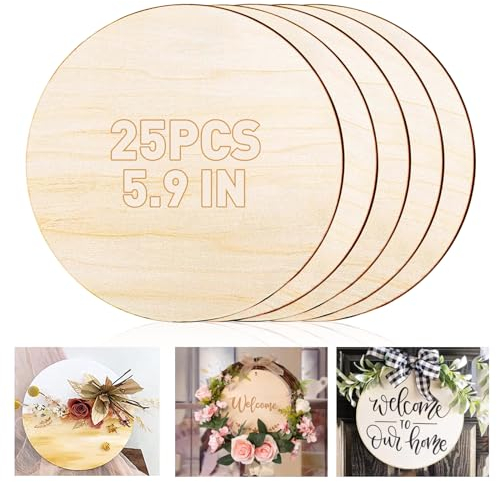 25 Stück Runde Holzscheiben 15cm Durchmesser, Holzscheiben Rund 15cm Durchmesser Holzplatten zum Basteln 2mm Dick Holzscheiben zum Basteln für Weihnachten, DIY-Projekte, Kunsthandwerk