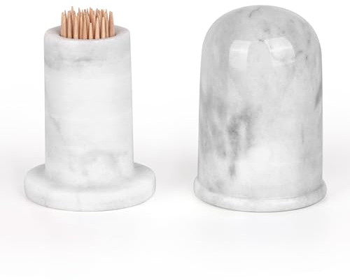 Winter Shore Soporte Palillos de Mármol con Tapa - Dispensador de Porcelana para Cóctel, Aperitivos, Tabla de Embutidos - Porta Palillos de Lujo para 100 Unidades - Cocina Hogar Sala de Estar
