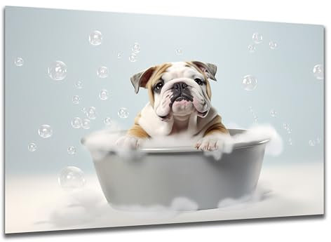 DARO Design - Toiletten-Bild auf 6mm HDF 70x50 cm Hunde-Welpe Bulldogge in der Badewanne - Wand-Deko Bilder Lustiges Geschenk