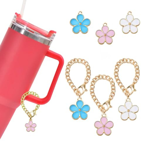 Koonafy Stanley Charms - 3PCS Flowers Charm Accessories for Stanley Cup/Simple Modern Tumbler, Personalized ID Handle Charm For Stanley Tumbler Handle Charms