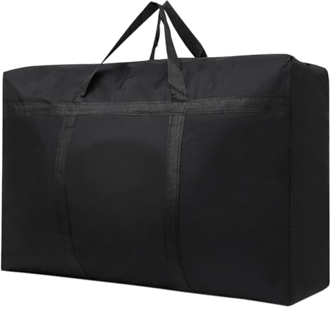 LPAMABA Bolsa de Almacenamiento Extra Grande 180 L, Bolsa de Mudanza Extra Grande Impermeable con Asas y Cremallera, Bolsa de Transporte Grande Negra para Guardar Ropa Sabanas Mantas y Edredones