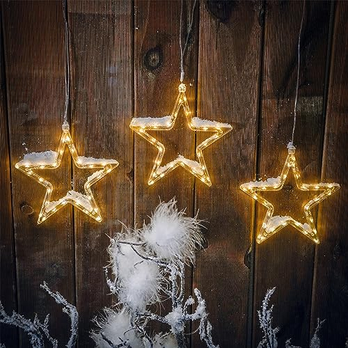esotec Solar Lichtervorhang Sternenregen, 3 LED Sterne, LiFePo4 Akku, Gartendeko, Partydeko, Hochzeitsdeko, Lichterkette Fireflys, Weihnachtsdeko, Solarlichter, IP44 wetterfest, außen, 102580