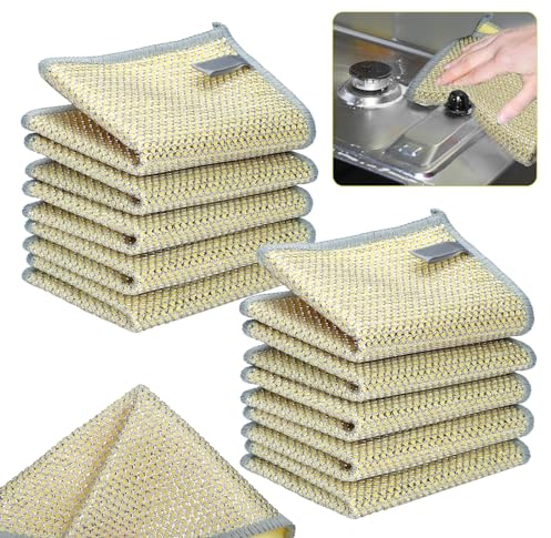10 Stück Draht Geschirrspüllappen, Kratzfeste Circularite Scheuertücher Weiches Kokosnussschalen Draht Geschirrtuch Geschirrspültuch zum Reinigen von Geschirr Spüle Theke Herd (Gelb)
