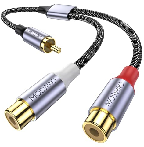 MOSWAG Cable Cinch Y RCA Adaptador Macho a Doble Hembra para Subwoofer, AMP, Tocadiscos, Receptor, Cine Casa