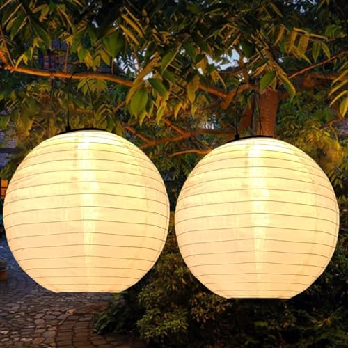 Solar Lampions Außen, XRR 2 Stück Solarleuchten 30cm Solar LED Laterne Wasserdicht Warmweiß Hängende Solarbetrieben Gartenlaterne für Hochzeit, Halloween, Christmas Deko