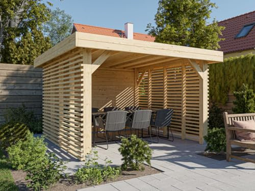 Woodtex Vollholzwand für Pavillon | H x B: 201 x 276 cm | Pavillon-Seitenwand | Wandstärke: 19 mm | unbehandeltes Fichten-Holz