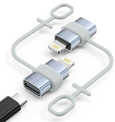 MoKo Adaptador USB C a Lightning, No para Audio/OTG, Adaptador Lightning Macho a USB C Hembra para iPhone Serie 14/13/12/11/X, Soporta Carga y Sincronización de Datos, con Lazo Anti-Pérdida, Gris