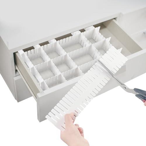 Dunkwckore 16 PCS Organisateur de Tiroir, Séparateurs de Tiroir, Organisateur Tiroir Vetement Réglables pour Sous-Vêtements, Chaussettes, Maquillage, Fournitures de Bureau, Cuisine Etc (Blanc)