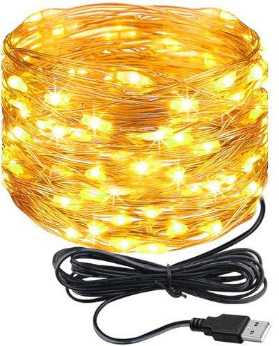 litogo Led Lichterkette mit USB, 5M 50LED Kupferdraht Lichterkette mit Stecker, Wasserdicht Weihnachten Lichterketten für Party, Garten, Hochzeit, Innen Außen Deko, Warmweiß