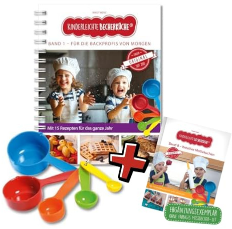Becherküche Doppel-Bundle Band 1: Für die Backprofis von Morgen & Band 8: Kreative Motivkuchen | Backset inklusive 5 bunten Messbechern zum Abmessen der Zutaten
