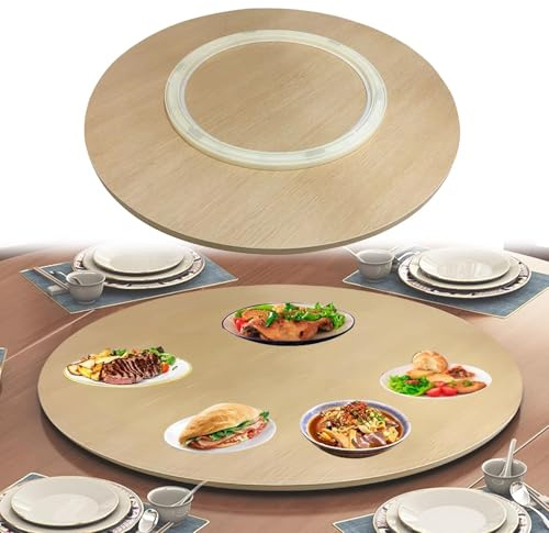 Plateau De Service Rotatif Lazy Susan En Bois Rond, Ø 50cm 60cm 70cm 80cm 90cm Grand Plateau Tournante Pour Table À Manger, Assiette De Service 360° Rotative, Avec Roulement Silencieux(Wood,Ø60cm)