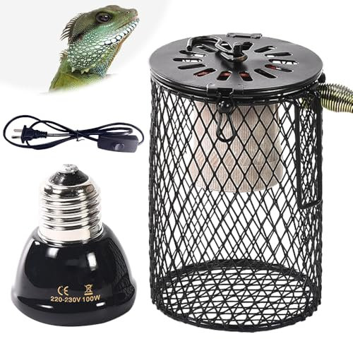 Mineup Reptilien Wärmelampe mit Schutzkorb, 2 Stück Wärmelampe Schildkröten, 50 W Glühbirne Aus Keramik, Schildkröte Wärmespotlampe, Keramik für Schildkröte, Schlangen, Echsen, Chamäleon