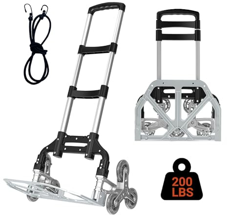 200LBS Stair Climbing Cart, Folding Hand Truck Dolly, Grocery Shopping Cart with Mute Wheels, Aluminum Hand Truck for Luggage, Travel, Shopping